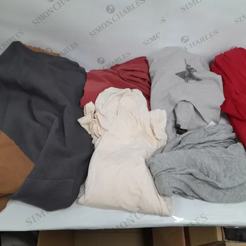 LARGE BOX OF CLOTHING ITEMS ASSORTED COLOURS AND SIZES