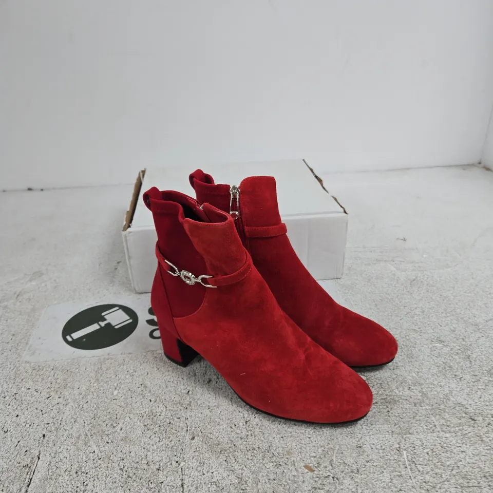 MODA IN PELLE RED SUEDE ANKLE BOOTS WITH SILVER CIRCULAR BUCKLE DETAIL UK 10