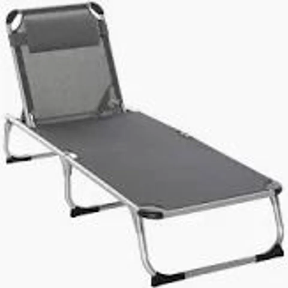 BOXED OUTSUNNY OUTDOOR FOLDABLE SUN LOUNGER, 4 LEVEL ADJUSTABLE BACKREST RECLINING SUN LOUNGER CHAIR WITH ANGLE ADJUST SUN SHADE AWNING FOR BEACH, GARDEN, PATIO, GREY