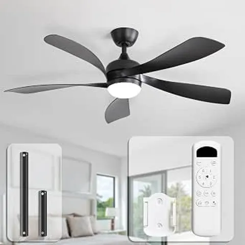 BOXED SOFUCOR - 52 INCH LOW PROFILE CEILING FANS WITH LIGHTS AND REMOTE CONTROL OUTDOOR INDOOR CEILING FAN - BROWN - 1PCS
