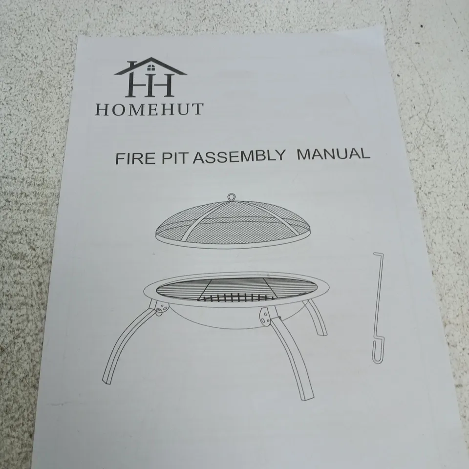 HOMEHUT FIRE PIT – ROUND OUTDOOR GARDEN FIRE PIT WITH GRILL GRATE (BOXED)