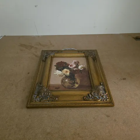 DECORATIVE FRAMED "VASE OF ROSES" - VINTAGE STYLE ART
