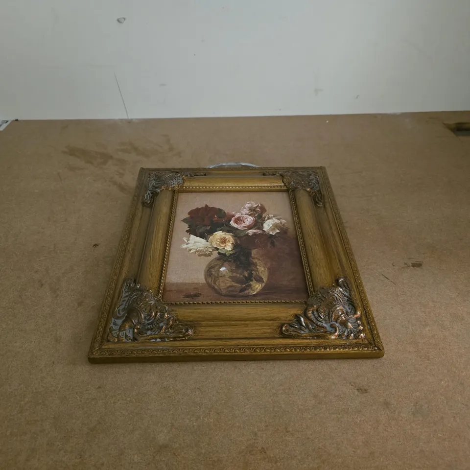 DECORATIVE FRAMED "VASE OF ROSES" - VINTAGE STYLE ART