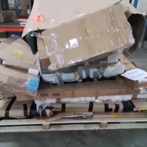 PALLET CONTAINING VARIOUS INCOMPLETE BOXED FURNITURE PARTS AND OTHER HOUSEHOLD ITEMS ETC.