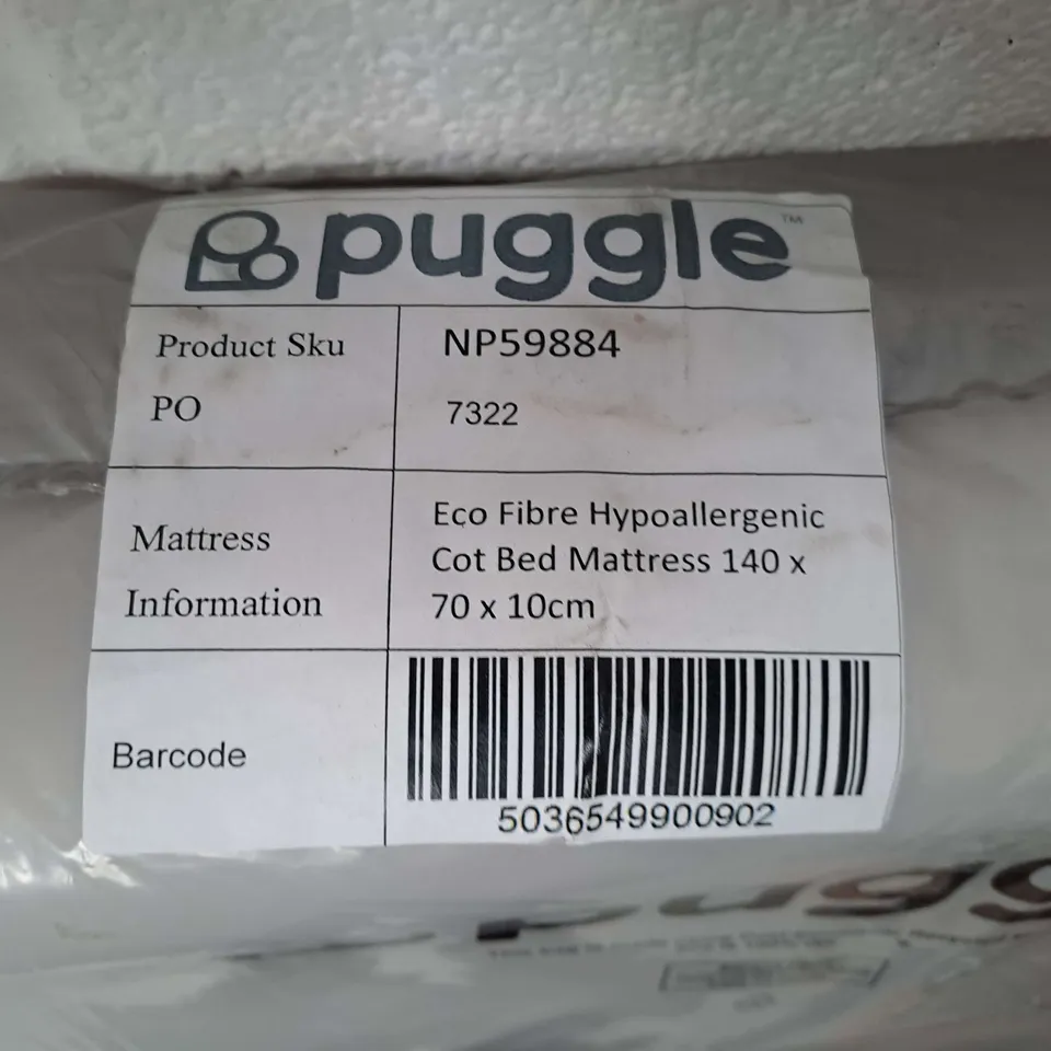 BAGGED PUGGLE ECO FIBRE HYPOALLERGENIC COT BED MATTRESS - 140X70X10CM