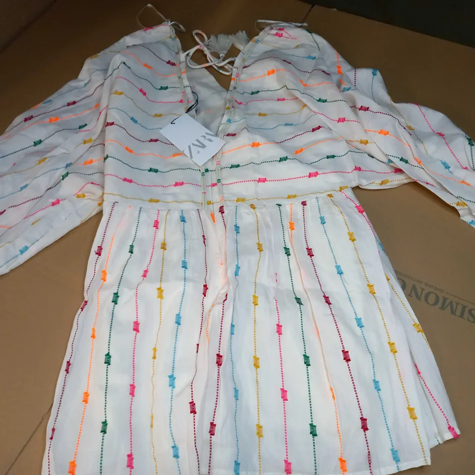 ZARA STEP INTO LACE UP DESS WITH MULTICOLOURED STRIPE DESIGN - XS