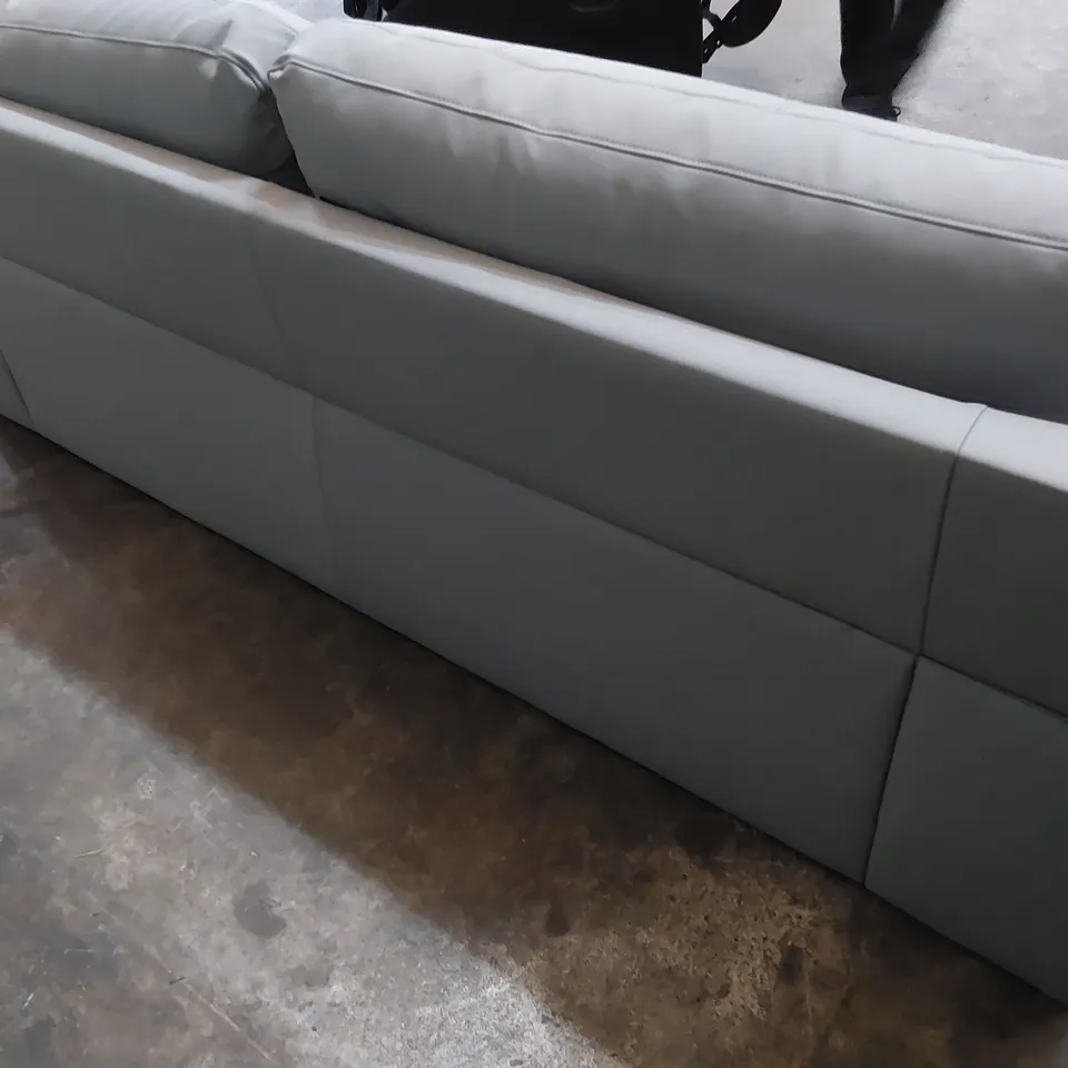 DESIGNER THREE SEATER SOFA LIGHT GREY LEATHER 