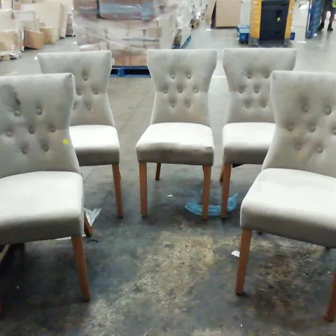 SET OF 5 CHAMPAGNE FABRIC BUTTON-BACKED DINING CHAIRS