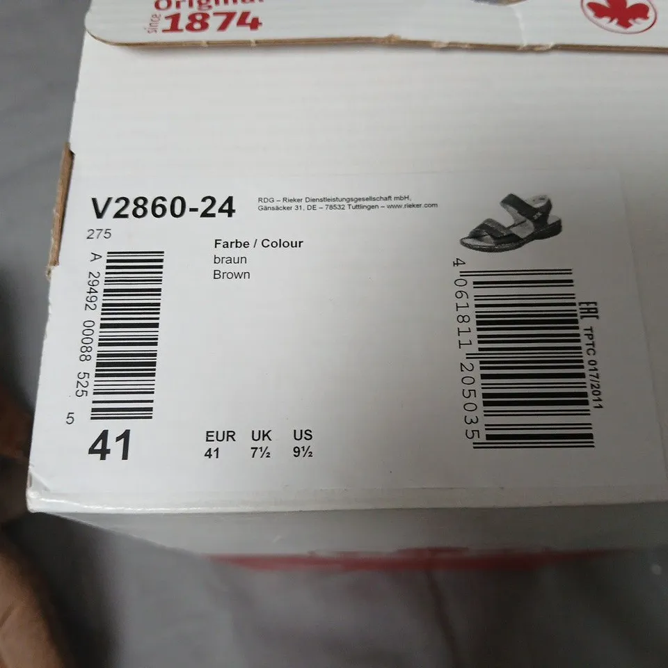 BOXED REIKER BROWN LEATHER LOOK SANDALS - UK 7.5