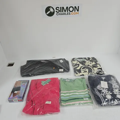 BOX OF APPROXIMATELY 15 ASSORTED CLOTHING ITEMS IN VARIUS COLOURS, SIZES AND STYLES