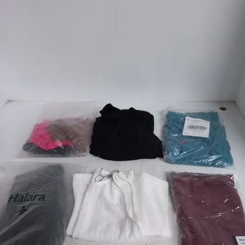 BOX OF APPROXIMATELY 45 ASSORTED CLOTHING ITEMS IN VARIOUS COLOURS, STYLES AND SIZES