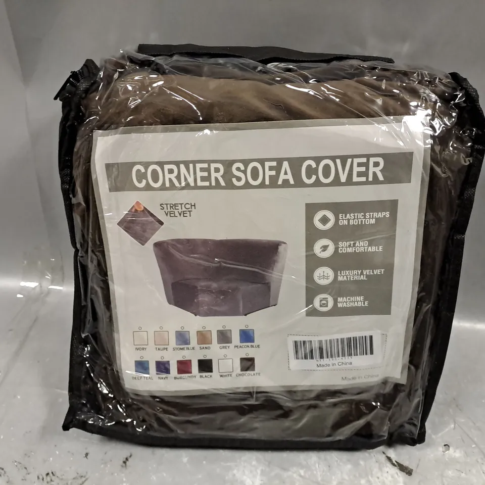 CORNER SOFA COVER - CHOCOLATE STRETCH VELVET