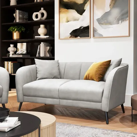 BOXED LOREN 2 SEATER SOFA, DOVE GREY CLASSIC PLUSH FABRIC