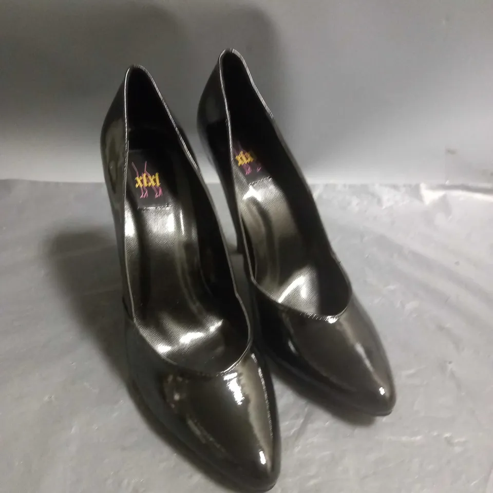 XIXI LADIES HIGH HEELED STILETTO SHOES BLACK PATENT SIZE 7