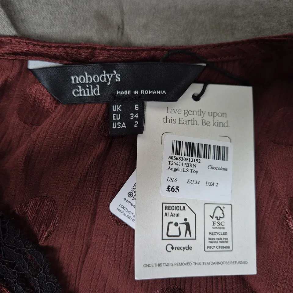 NOBODY'S CHILD ANGELA LONG SLEEVE TOP – CHOCOLATE, UK 6 (EU 34, US 2)