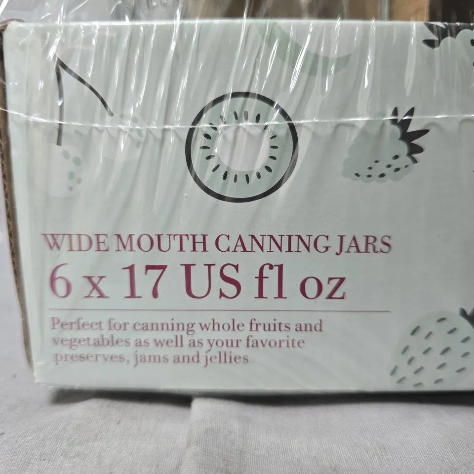 KILNER WIDE MOUTH CANNING JARS, 6 X 17 US FL OZ, BOXED (6 JARS)