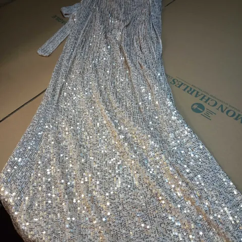 DESIGNER BLUSH SEQUIN DETAILED STRAPLESS STATEMENT MAXI DRESS - LARGE