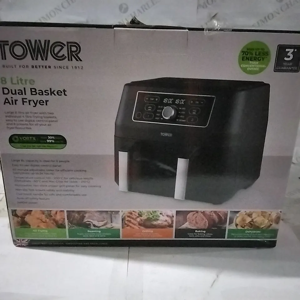 BOXED TOWER 8 LITRE DUAL BASKET AIR FRYER 