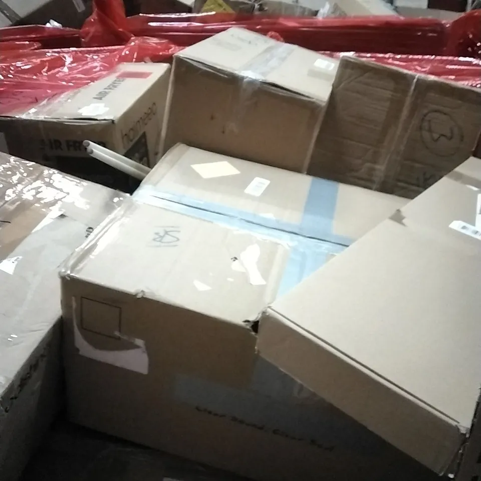 PALLET OF HOUSEHOLD ITEMS TO INCLUDE CHRISTMAS TREE,AIR FRYER, ACTIVITY WALKER, 3 BAR ADDUCTOR LEG STRECTHER,TEAK BATHTUB TRAY AND OTHER ASSORTED ITEMS...
