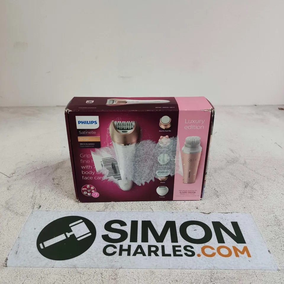 PHILIPS SATINELLE PRESTIGE EPILATOR WITH FACIAL CLEANSING BRUSH – LUXURY EDITION, WHITE & PINK