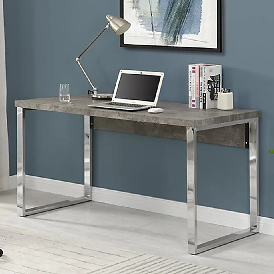 BOXED SYDNEY OFFICE DESK IN CONCRETE PAPER AND CHROME FRAME (1 BOX)