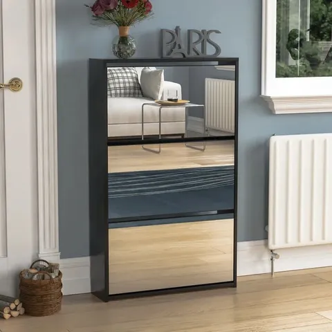 BOXED 3 DRAWER MIRRORED SHOE CABINET