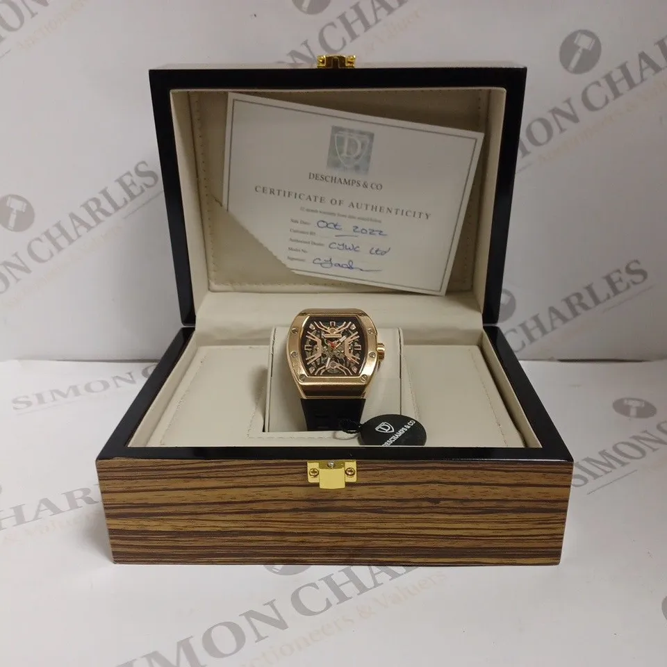 BOXED DESCHAMPS AND CP LUXURY AUTOMATIC WATCH - 3ATM WATER RESISTANT - RUBBER STRAP 