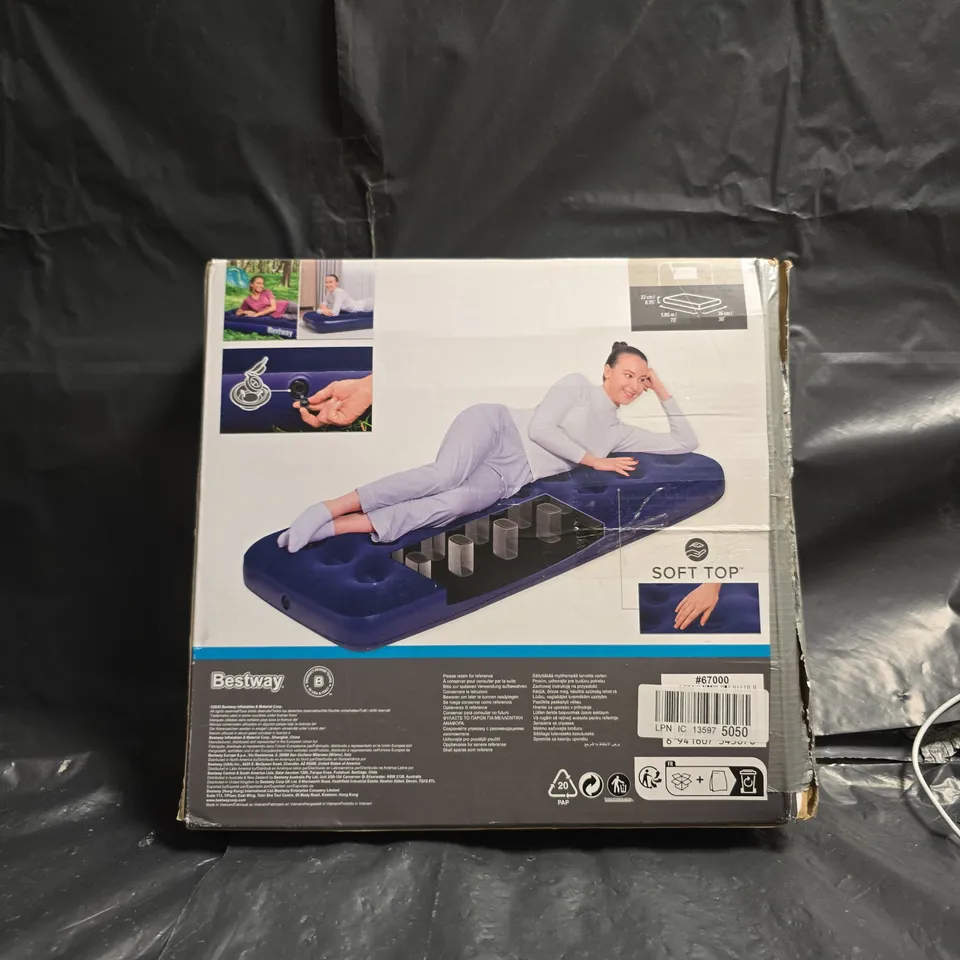 BESTWAY SOFT TOP INFLATABLE AIR MATTRESS – OUTDOOR GARDEN BED (BLUE)