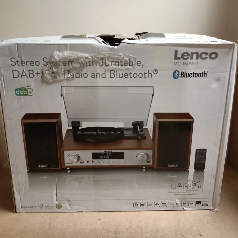 LENCO MC-1600WD STEREO SYSTEM WITH TURNTABLE, DAB+/RADIO & BLUETOOTH – BOXED