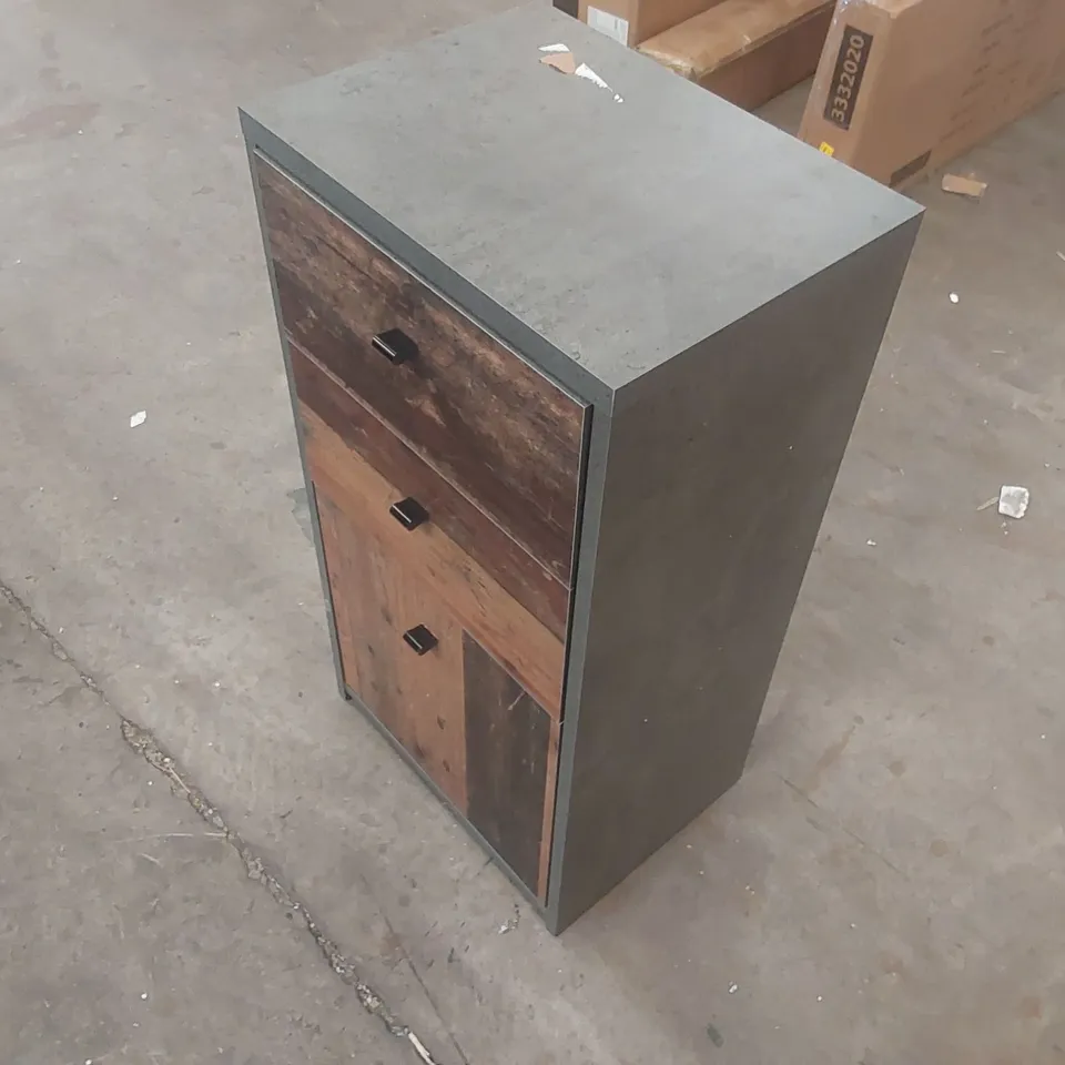 BEST CHEST STORAGE CABINET 2 DRAWERS 1 DOOR IN CONCRETE OPTIC DARK GREY/OLD - WOOD VINTAGE