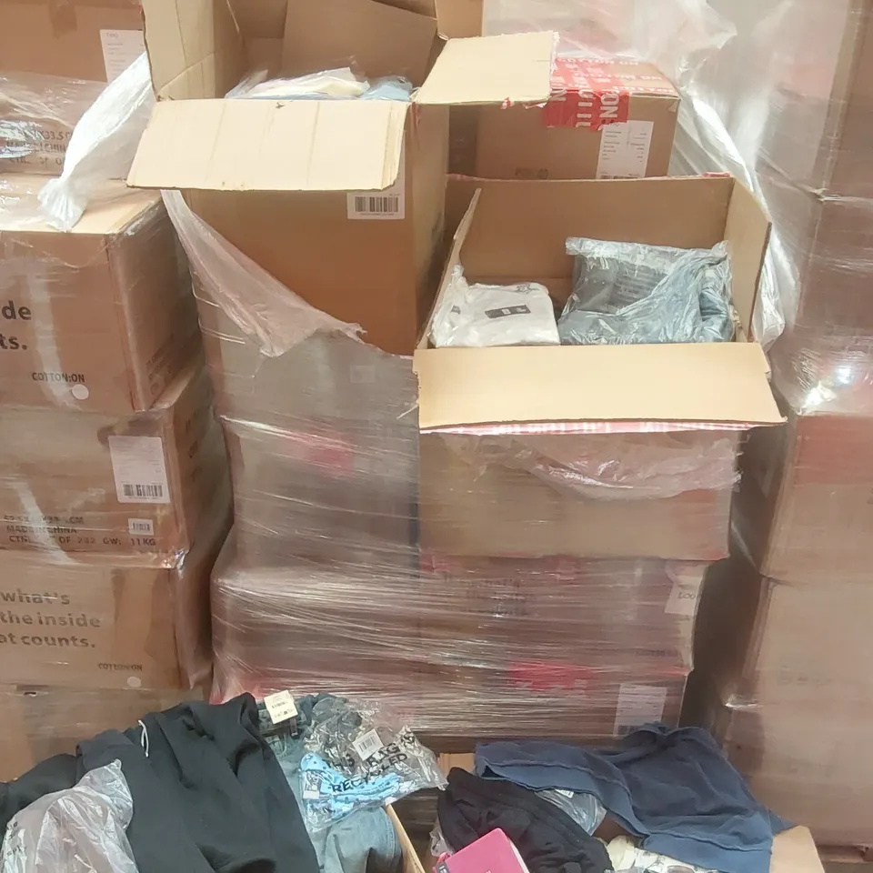PALLET CONTAINING A VERY LARGE QUANTITY OF BRAND NEW ASSORTED CLOTHING/ACCESSORIES INCLUDING: SUNGLASSES, JEANS, BIKINIS, T-SHIRTS, JUMPERS ECT