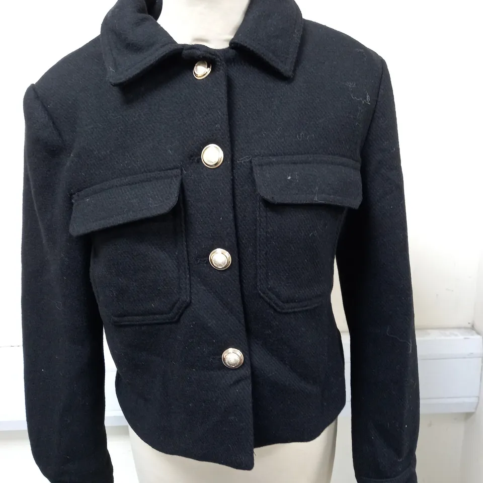 ZARA WOOL BUTTON-UP COAT IN BLACK SMALL