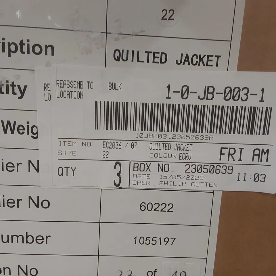 BOX CONTAINING APPROXIMATELY 3x BRAND NEW SIMPLY BE ECRU QUILTED JACKETS - SIZE 22
