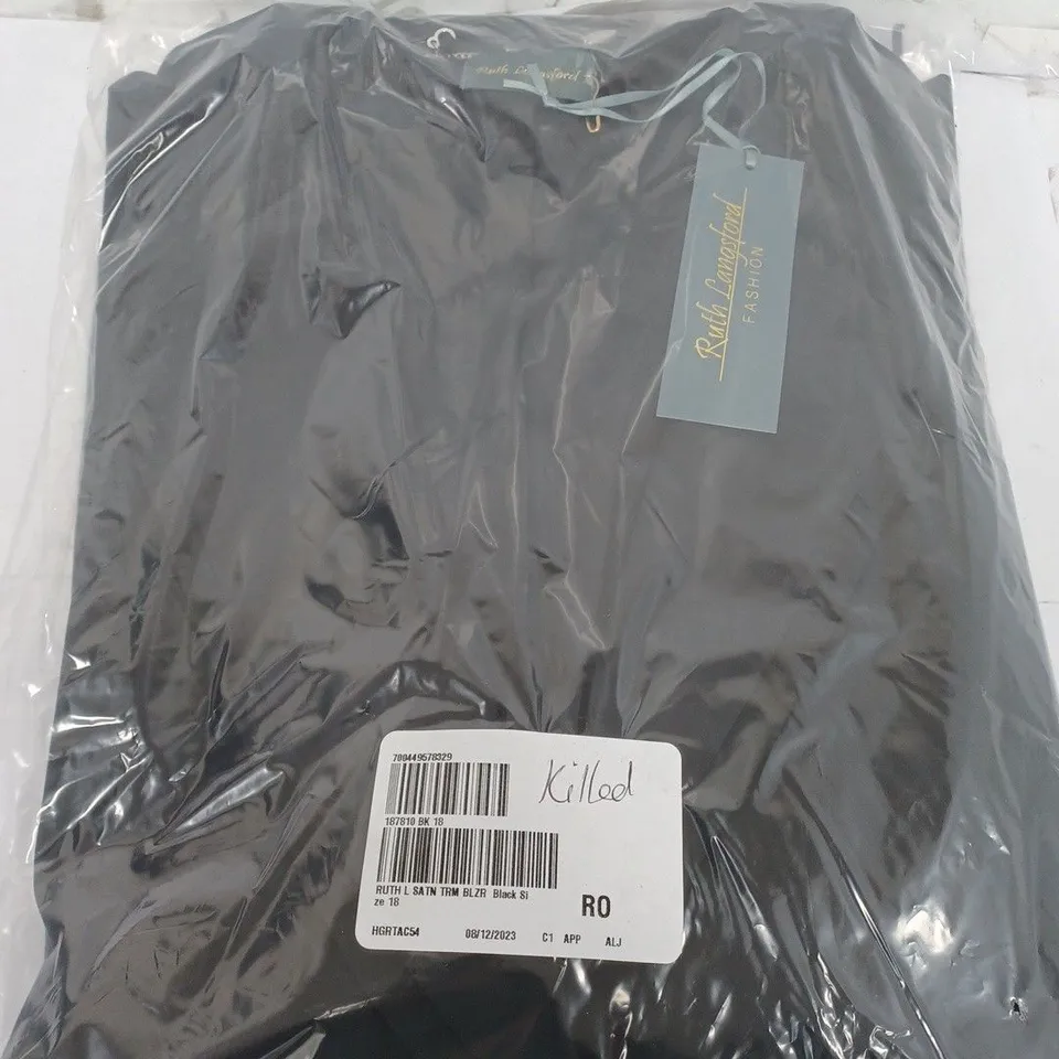 RUTH LANGSFORD SATIN TRIM BLAZER IN BLACK - SIZE 18