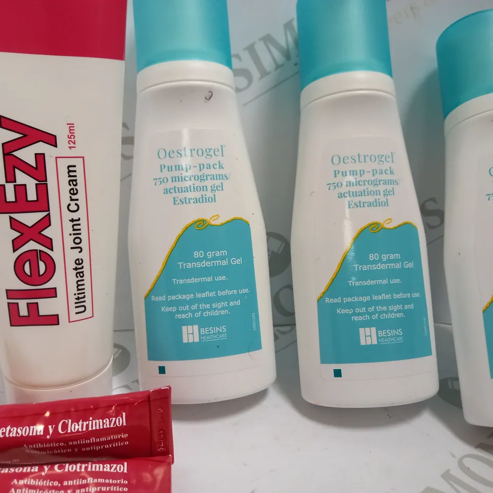 LOT OF APPROX 7 TO INCLUDE FLEXEZY CREAM , OESTROGEL , ETC