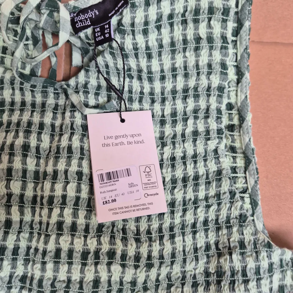 NOBODY'S CHILD ' GREEN GINGHAM SMOCKED DRESS – UK 14 (EU 42, USA 10)