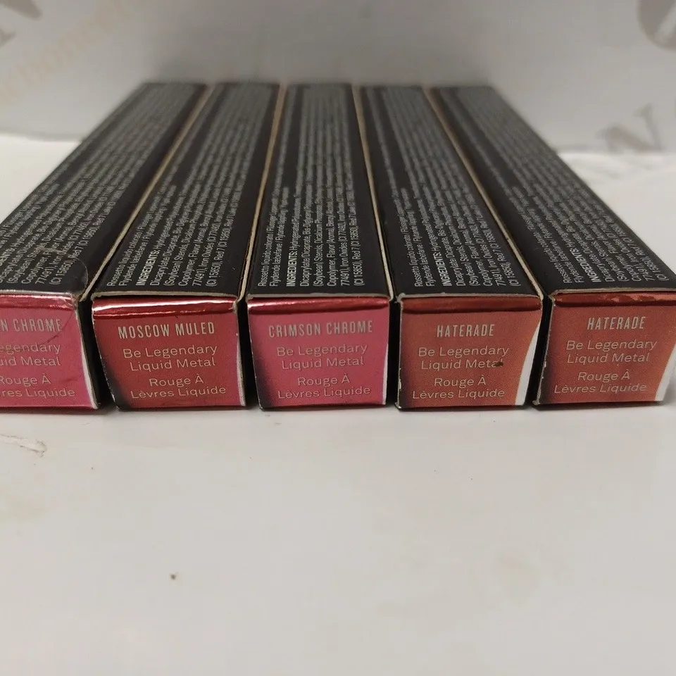 LOT OF 5 ASSORTED SMASHBOX BE LEGENDARY METAL LIQUID LIPGLOSS TO INCLUDE HATERADE, CRIMSON CHROME, MOSCOW MULLED, ETC