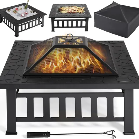 BOXED SQUARE FIRE PIT SYSTEM SILVER