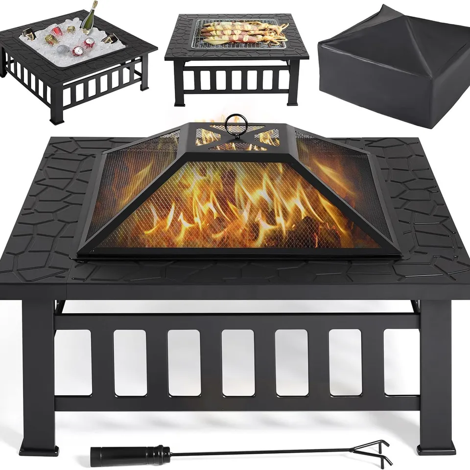 BOXED SQUARE FIRE PIT SYSTEM SILVER 