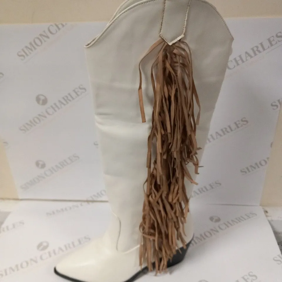 BOXED NASTY GAL FAUX LEATHER TASSEL KNEE HIGH COW BOY BOOT SIZE 6