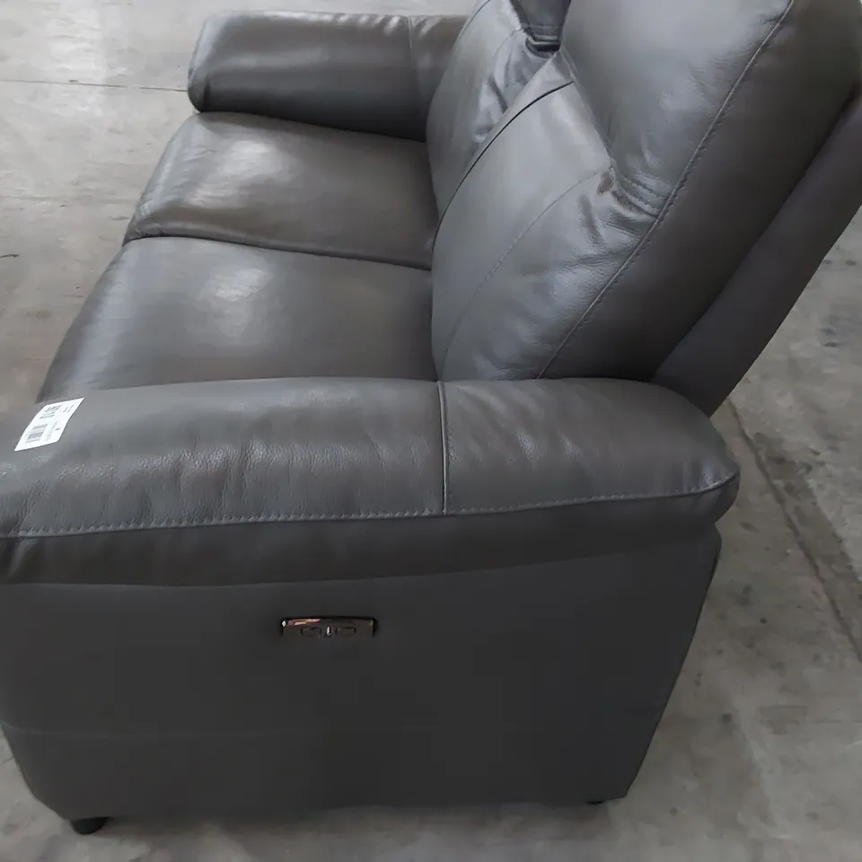DESIGNER POWER RECLINING TWO SEATER SOFA GREY LEATHER 