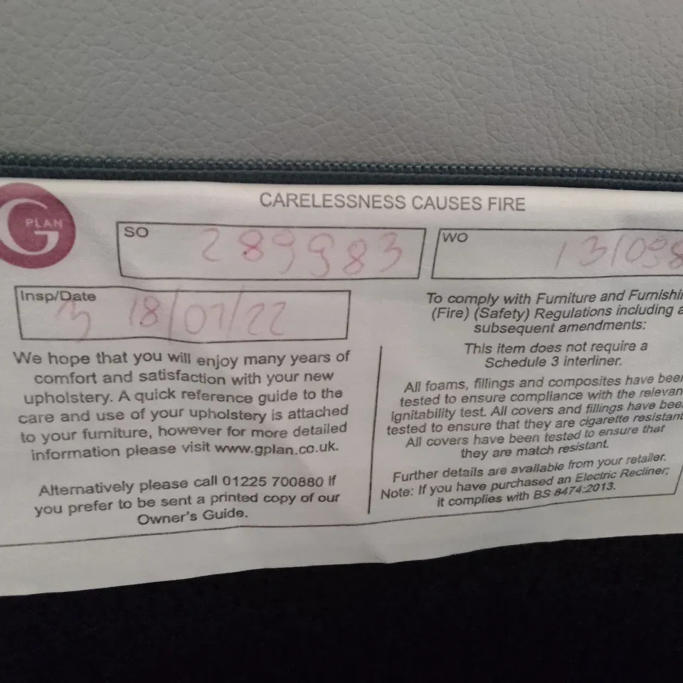 QUALITY DESIGNER G-PLAN SPENCER 3 SEATER ELECTRIC RECLINER DBL SOFA - CAMBRIDGE GREY LEATHER 