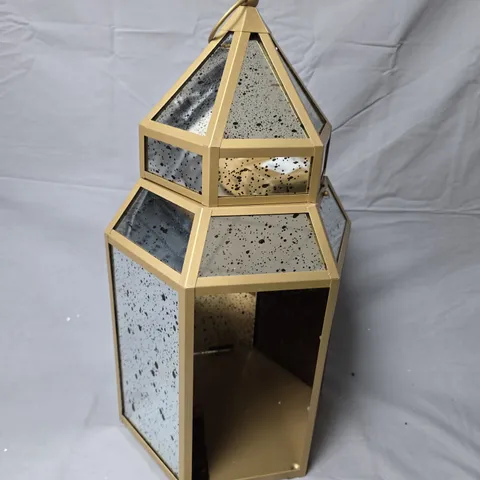 MERCURY GLASS LANTERN WITH LED LIGHTS – BRASS FRAME, LARGE DECORATIVE LANTERN
