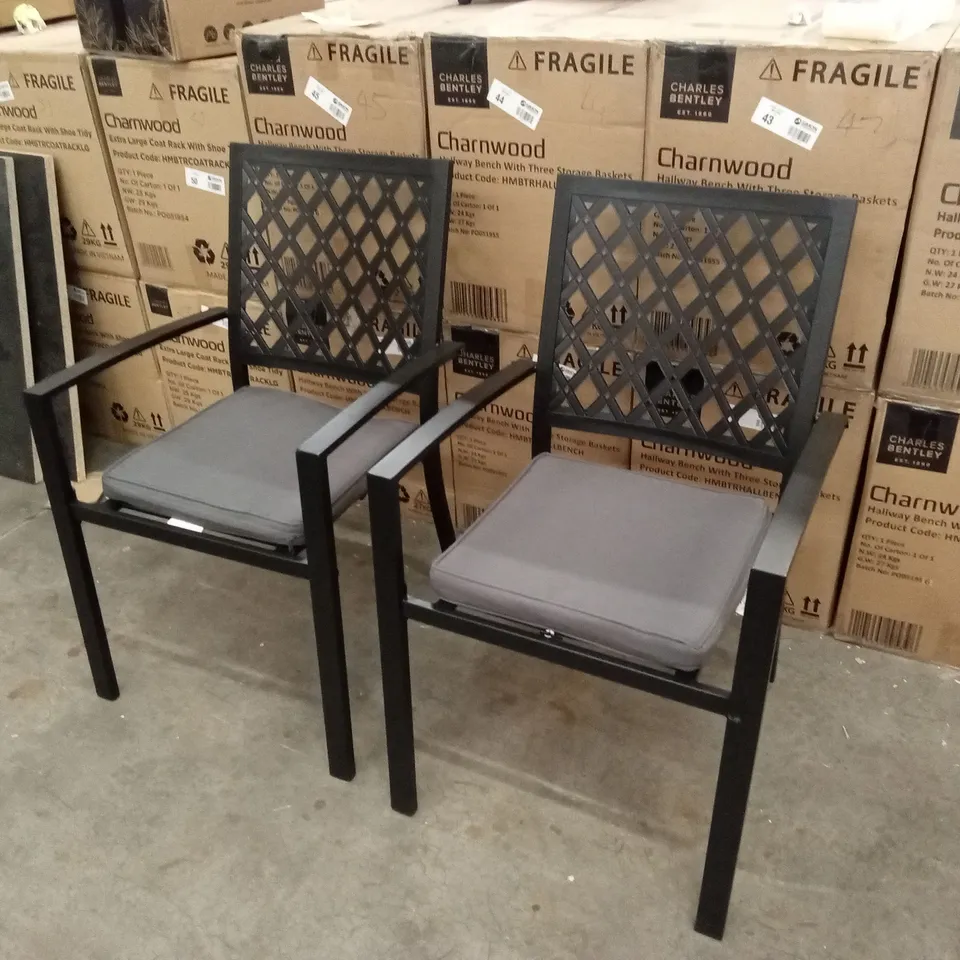 SET OF 2 CAREEN STACKING PATIO DINING ARMCHAIRS