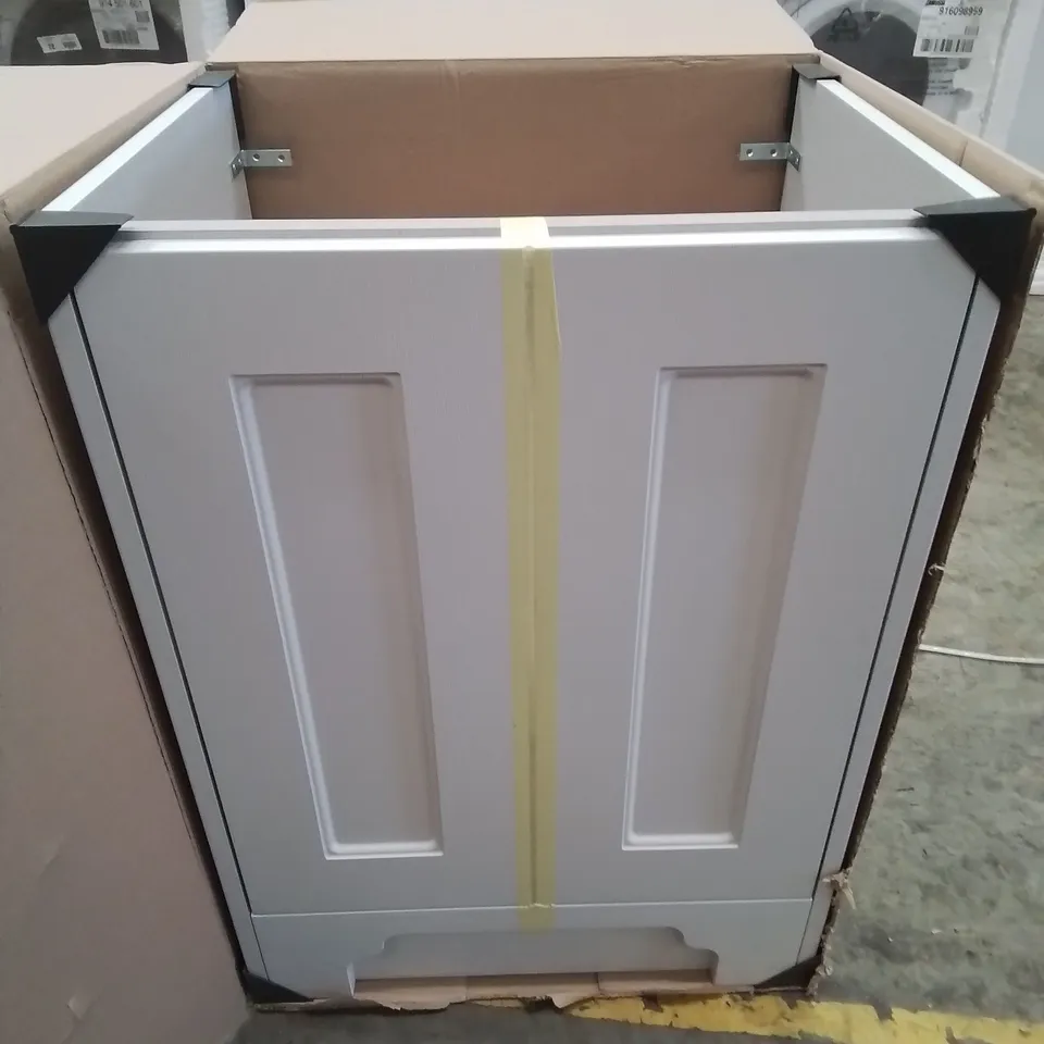 BOXED AS NEW CALYPSO CHELSWORTH FLOOR STANDING VANITY UNIT IN CONTOUR GREY - 585X448X822MM