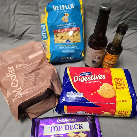 APPROXIMATELY 15 ASSORTED FOOD/DRINK PRODUCTS TO INCLUDE CADBURYS BAR, TETLEY TEA, PROTEIN ICED COFFEE ETC 