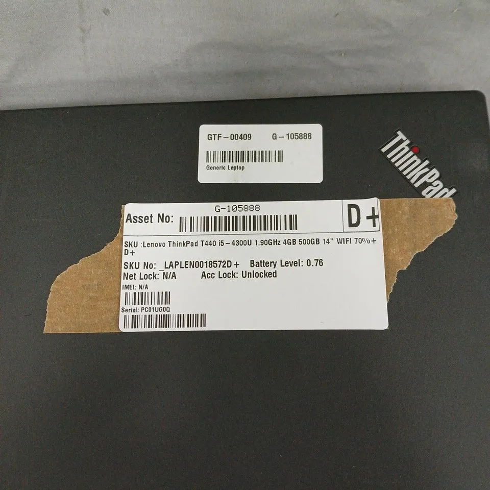 LENOVO THINKPAD T440 LAPTOP – I5-4300U, 4GB RAM, 500GB HDD, 14" DISPLAY. DOES NOT POWER ON
