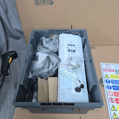 TOTE OF APPROXIMATELY 10 ASSORTED ITEMS TO INCLUDE: MAXIMUM BEAM LOAD SIGN