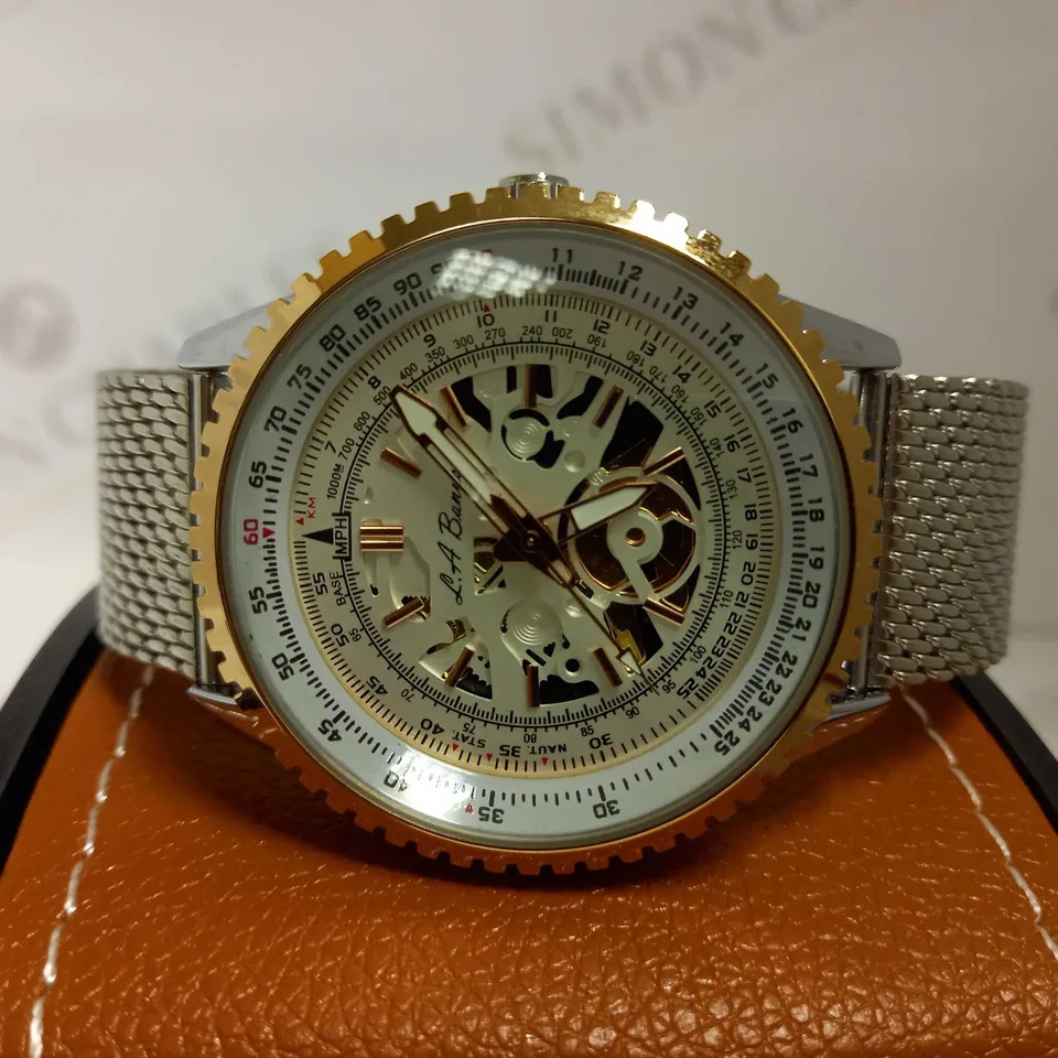 LA BANUS PART SKELETON DIAL SHARK MESH STRAP WRISTWATCH  RRP £600