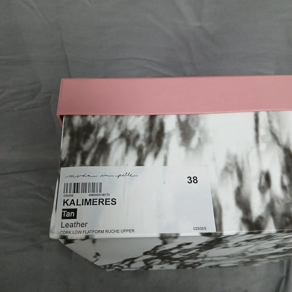 KALIMERES TAN LEATHER CORK PLATFORM WEDGE SANDALS – UK 5 (EU 38)